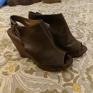 Olive green open toe wedges